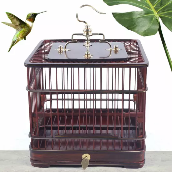 Bird Cage Dark Red Cage Bird Cage Retro Pet Nest Home With Removable Drawer