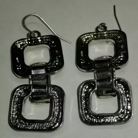 Square Enamel Hoop & Crystal Earrings