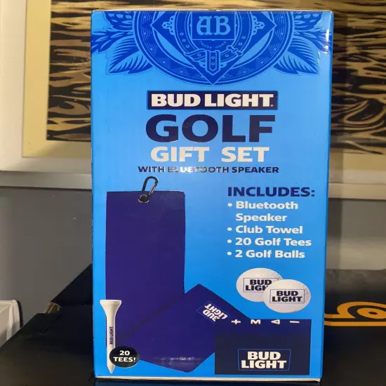 Bud Light Golf Gift Set W/Bluetooth Speaker, Club Towel, 20 Golf Fees, 2 Balls