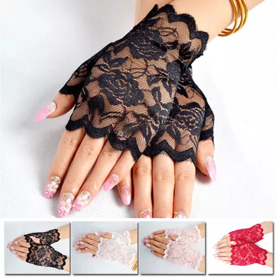 Women Lace Fingerless Gloves Sun Protection Half Finger Gloves Driving Mittens