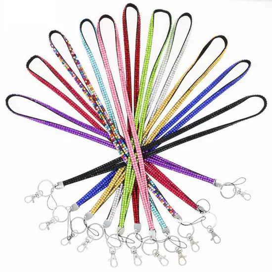 New Multi Color Rhinestone Neck LANYARD Keychain Key/ID/Cell Phone Holder BLING