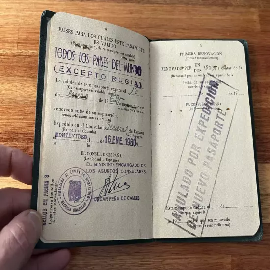 Spain 1960 Passport issued in Montevideo MARRIAGE