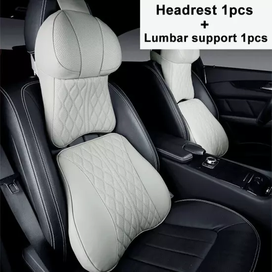 Car Leather Headrest Lumbar Support Rest Neck Pillow Back Cushion Waist Supports