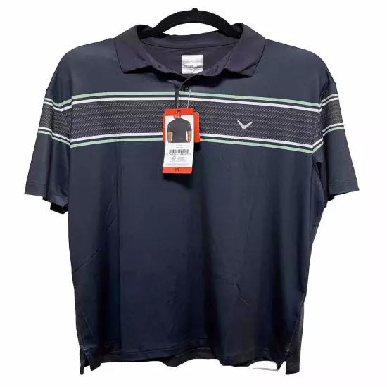 NWT Men's Callaway Opti-Dri Short Sleeve Golf Polo Shirt Black, Striped, Medium