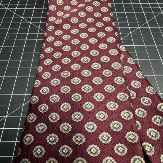 XMI Silk Tie. Maroon w Brown Floral. 59” x 3.75”