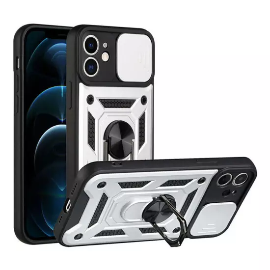 For iPhone 16 15 14 13 12 11 Hybrid Shockproof Case Camera Lens Cover Ring Stand