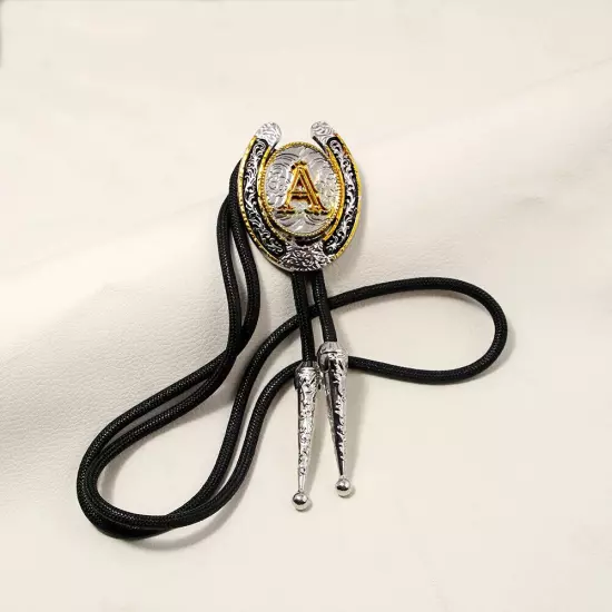 Vintage Bolo Tie Western Cowboy U-shaped letter A Necklace PU Rope Alloy Party