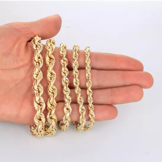 10K Yellow Gold Rope Diamond Cut Mens Chain Bracelet 8" -9" 6mm 7mm 8mm 9mm 10mm