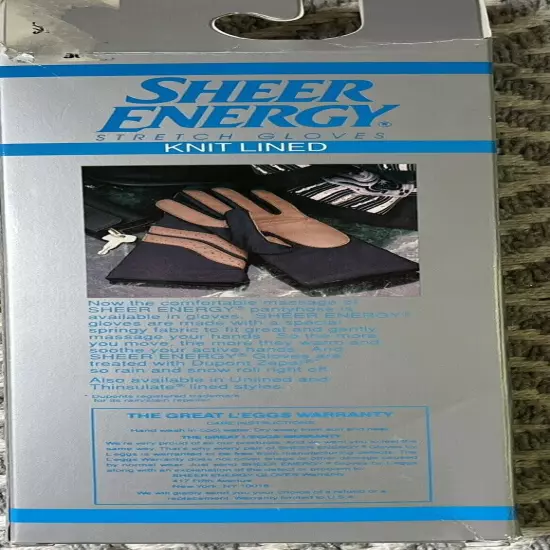 NIB Vintage L'eggs Sheer Energy Knit Lined Stretch Gloves Navy