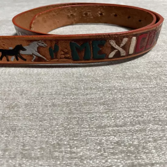 Vtg Mexican Leather Concho Belt Braided Mens Size 38 Brown Silver Western Cowboy