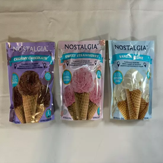 Nostalgia Ice Cream Mix. Set of 3 - Vanilla, Chocolate and Strawberry. Exp 2025