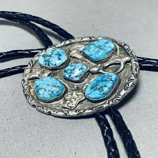 TRADITIONAL NAVAJO MORENCI TURQUOISE STERLING SILVER BOLO TIE