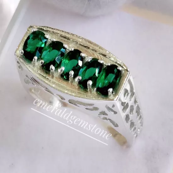 Natural Emerald Men's Ring, 925 Sterling-Silver Ring, Wedding Ring For Him Gifts