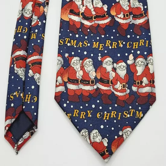 Merry Christmas Santa Blue Necktie Polyester Classy Business Style Vintage Korea