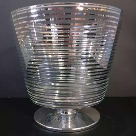 Bath And Body Works Sliver Striped Ribbon Glass Drop In Candle Holder 7.5"x6.5"