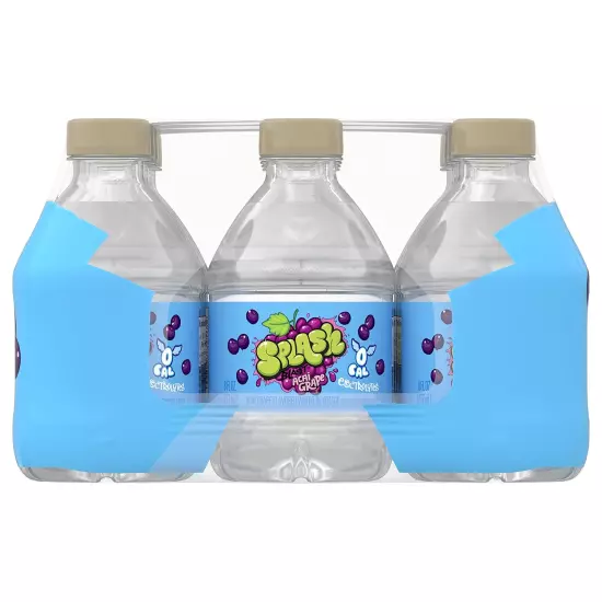 Splash Refresher Acai Grape Flavored Water, 8 Fl Oz, Plastic Bottle Pack of 12