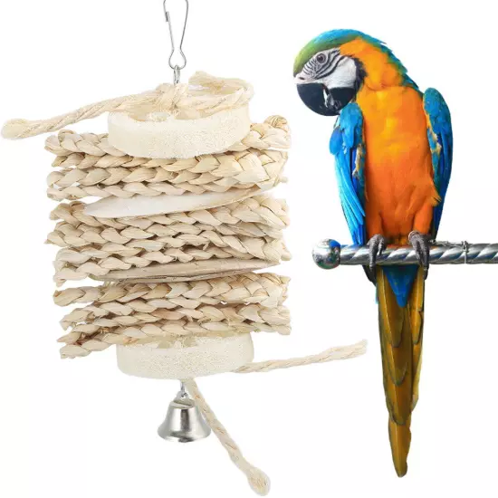 Bird Chew Toy Hanging Natural Corn Husk Loofah Bite Gnawing Toy For Lovebird