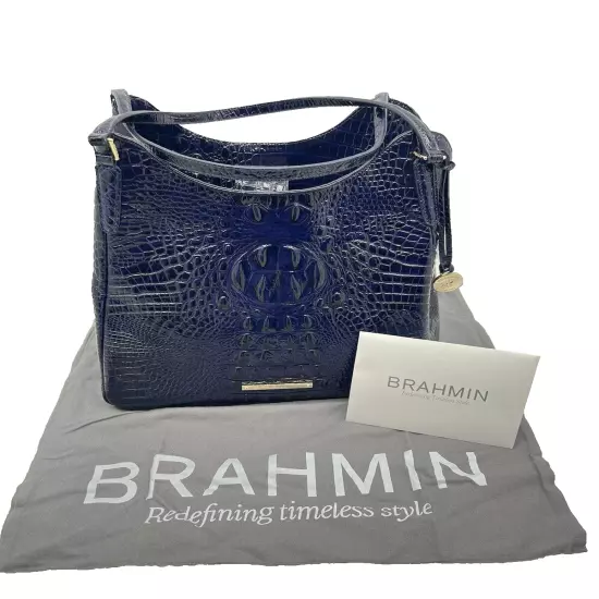 Brahmin Dayton Melbourne Shoulder Bag Dark Blue NWOT Registration /Dust Cover