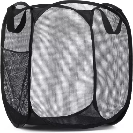 Collapsible Mesh Pop up Hamper with Wide Opening and Side Pocket – Breathable, S