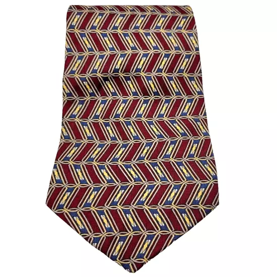 Geoffrey Beene Classic Silk Necktie USA Made Geometric Maroon Blue Yellow Shades