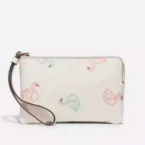 Coach Corner Zip Swan Print Wristlet - 2463