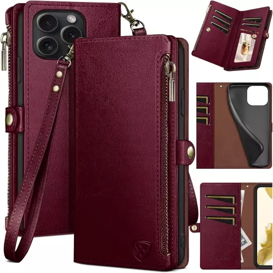 Compatible with iPhone 16 Pro Max Wallet case with Zipper Credit Card Holder