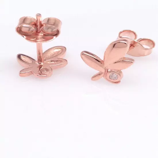 Cz Leaf Vine Stud Earrings 925 Sterling Silver Tiny Studs Womens 8.5mm Rose Gold