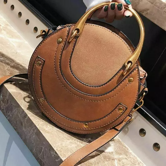 Circular Scrub Women Leather Bags Retro Small Round Lady Shoulder Bags Handbag 