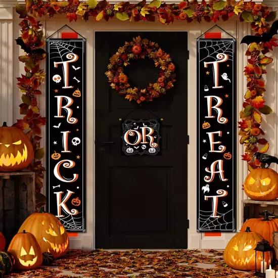 Halloween Banner Hanging Decorations - Trick or Treat Porch Sign Front Door H...