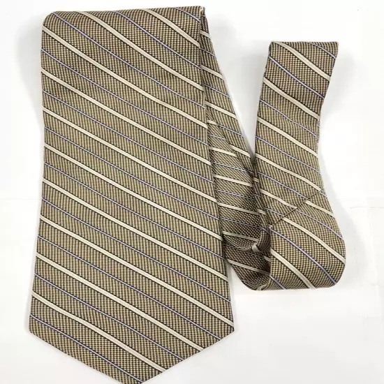 Brooks Brothers Basic Striped Repp Regimental Gold Necktie Silk Tie 3.8" x 58"