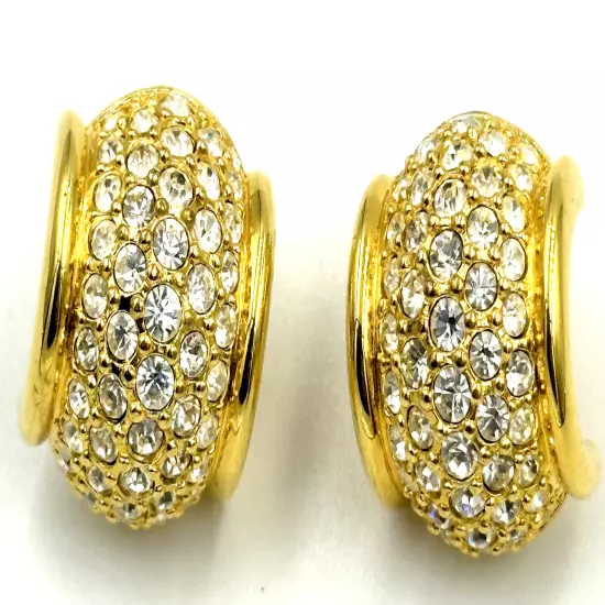 Swarovski Earrings Half Hoop Pave Pave Crystal Pierced Gold Plated