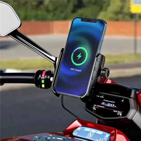 Motorcycle Phone Holder Wireless Charger Moto Motorbike Mirror Mobile Stand Supp