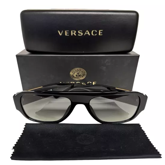 Versace Sunglasses MOD 4436-U GB1/11 Polished Black Gold Medusa Logo Gray w/case