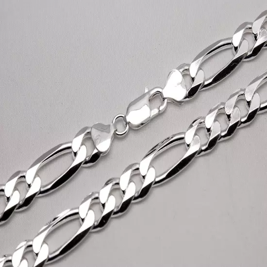 .925 Sterling Silver Figaro Link Chain Necklace 1mm-17mm Sz 16"-36"