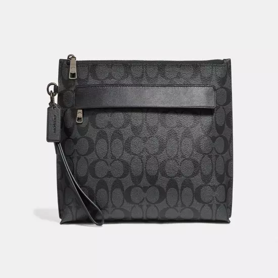 COACH Men’s Carryall Pouch Wristlet In Charcoal Black Signature Canvas NWT $310