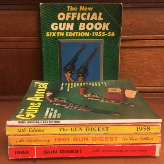 Lot Of 5 Vintage Gun Books Gun Digest (58,61,64) Guns Annual (63) Gun Book (55)