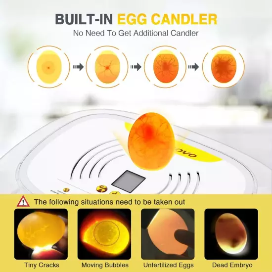 16-35 Eggs Incubator w/Automatic Water Top-up,Auto Turning,Egg Candler 360°View~