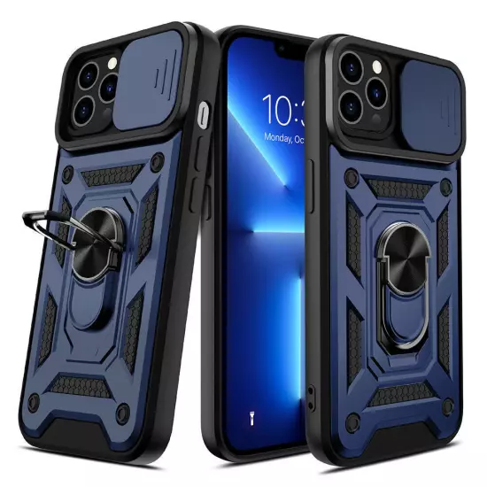 For iPhone 16 15 14 13 12 11 Hybrid Shockproof Case Camera Lens Cover Ring Stand