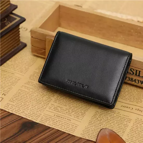 Black Leather Men's Small RFID Slim Bifold Wallet Credit Card ID Holder Wallet