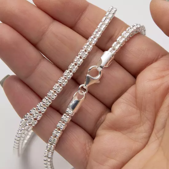 4mm Diamond-Cut Ice Link Chain Necklace Sterling Silver 925 Italy All Sizes