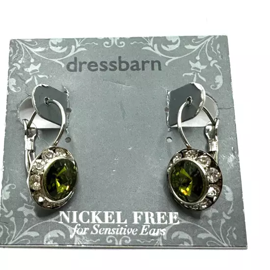 Dressbarn Green Rhinestone Clear Halo Earrings Pierced Dangle Large Statement