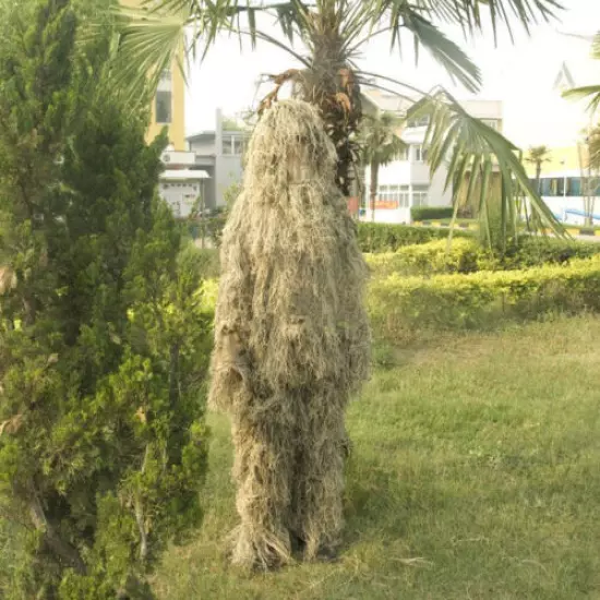 Desert Tactical Camouflage Ghillie Suit Sniper Clothes Jacket Pants Weapon Cover