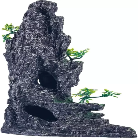 Mountain View Aquarium Ornament with Tree House Cave Bridge Resin