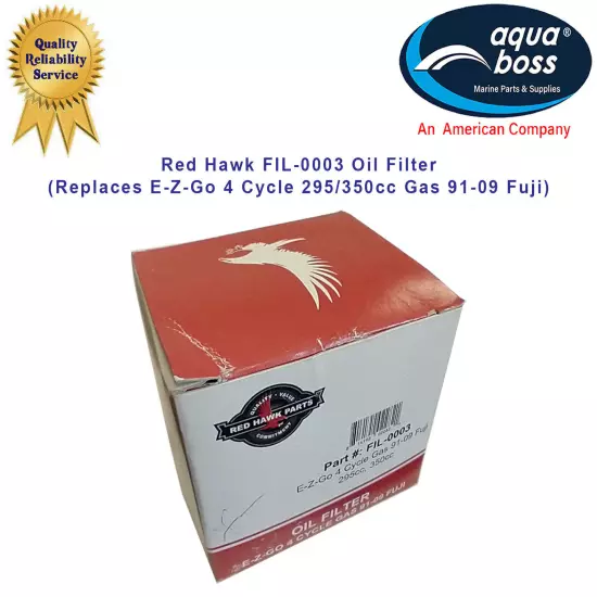 FIL-0003 Oil Filter Red Hawk Replaces E-Z-Go 4 Cycle 295/350cc Gas 91-09 Fuji