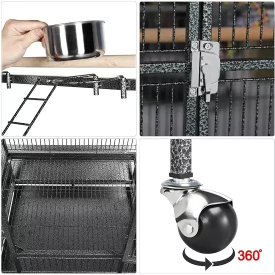 Wrought Iron Rolling Large Parrot Bird Cage for Cages & Hummingbird Aves