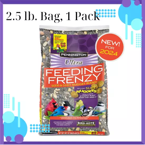 Pennington Ultra Feeding Frenzy Blend Dry Wild Bird Feed and Seed, 2.5 lb. Bag,