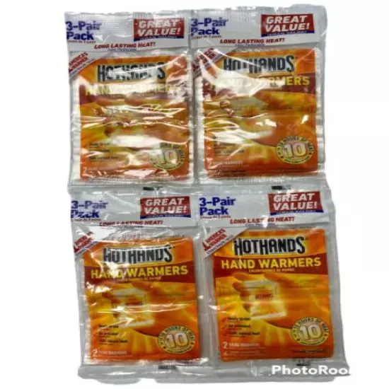 LOT OF 4 HOT HANDS HAND WARMERS GREAT VALUE BAGS (3-pair PACKS) FREE SHIPPING!!