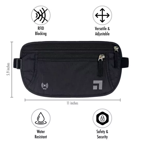 Travel Money Belt RFID Blocking Waterproof Waist Bag Fanny Pack Hidden Wallet