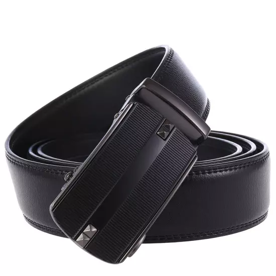 Luxury Men's Real Leather Belt Automatic Buckle Ratchet Waist Strap Jeans Dress