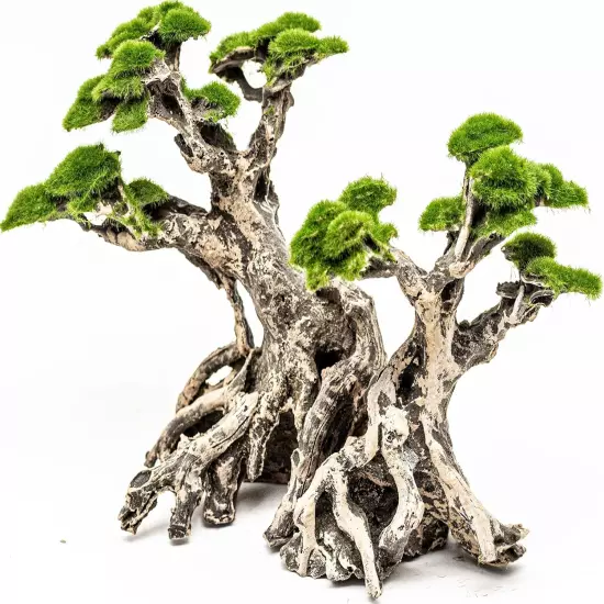 Fish Tank Decor- Bonsai Trees with Faux Moss- Aquarium Rocks Aquascaping- Made o